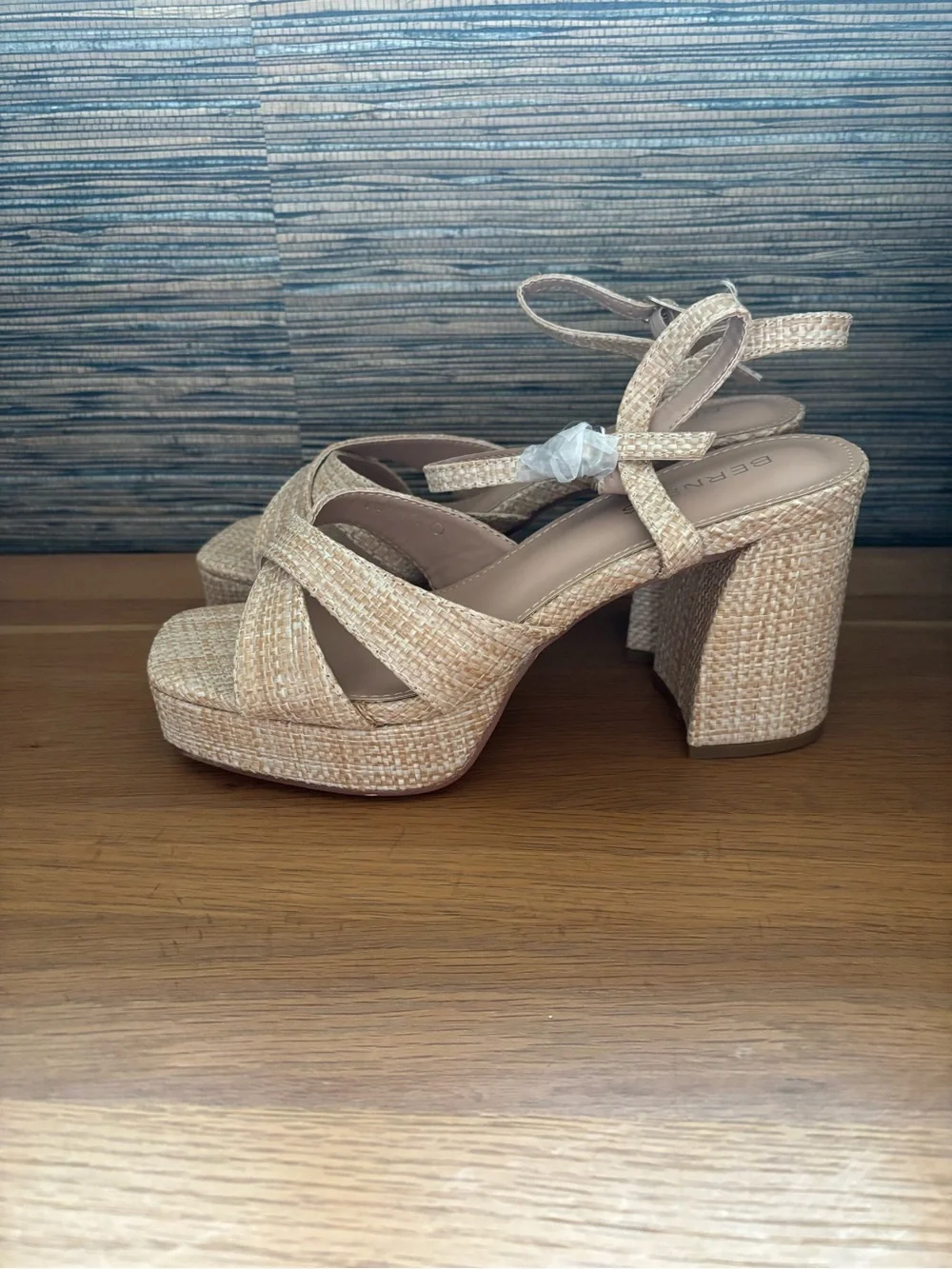 Raffia Berness Platform Block Heel Sandals with Ankle Strap